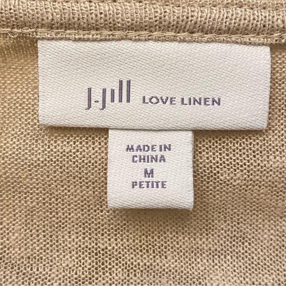 J. JILL Women Light Beige 100% Linen Longline Open Cardigan Size Medium Petite - Picture 6 of 8